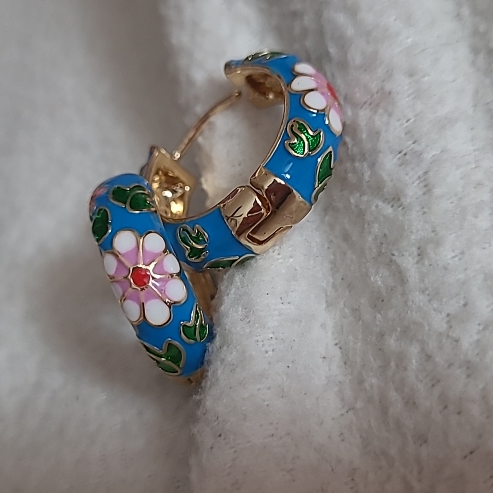 Blue Flower Enamel Earrings